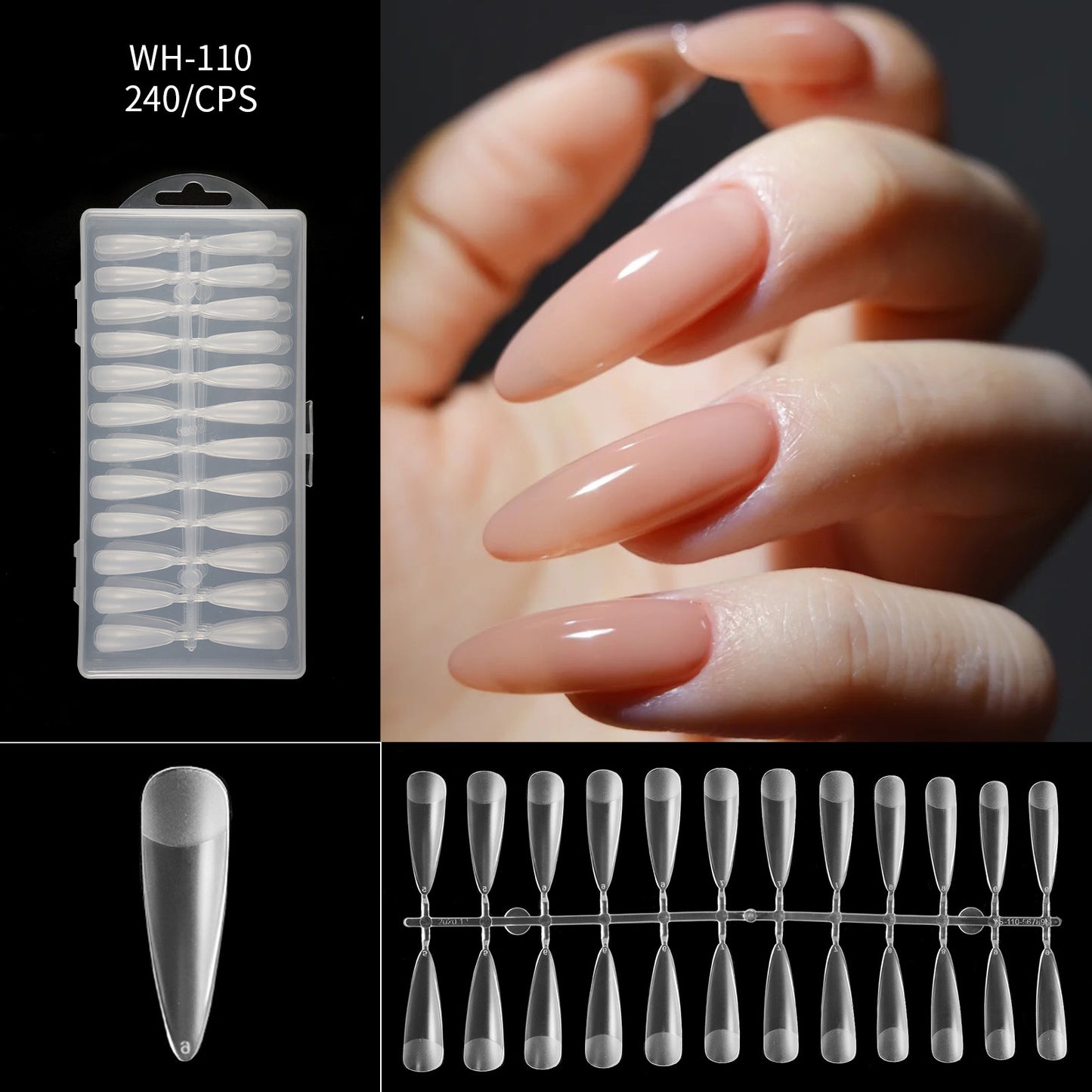 FTMA002 Thin Nails Free Grinding Trapezium Water Drops Almond Scrub Full Paste Half Paste Extend Nail Shop Available 240pcs