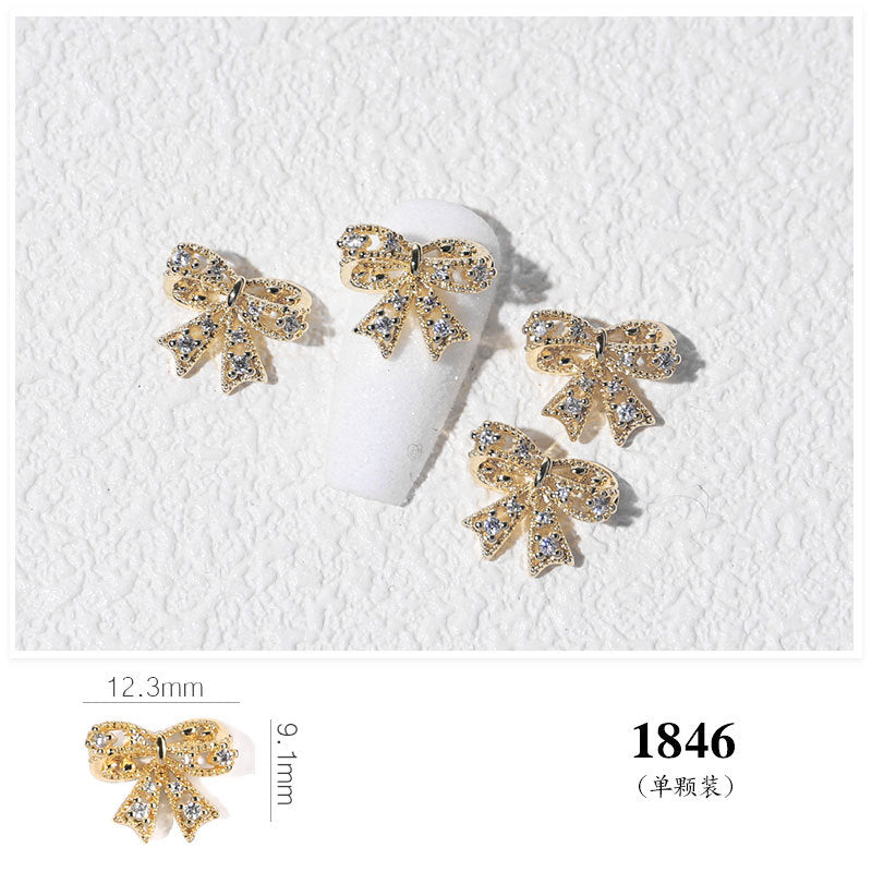 FDMD007 Popular Nail Art Diamond Bow Three-dimensional Metal Gold Luxury Super Flash Nail Jewelry Bow