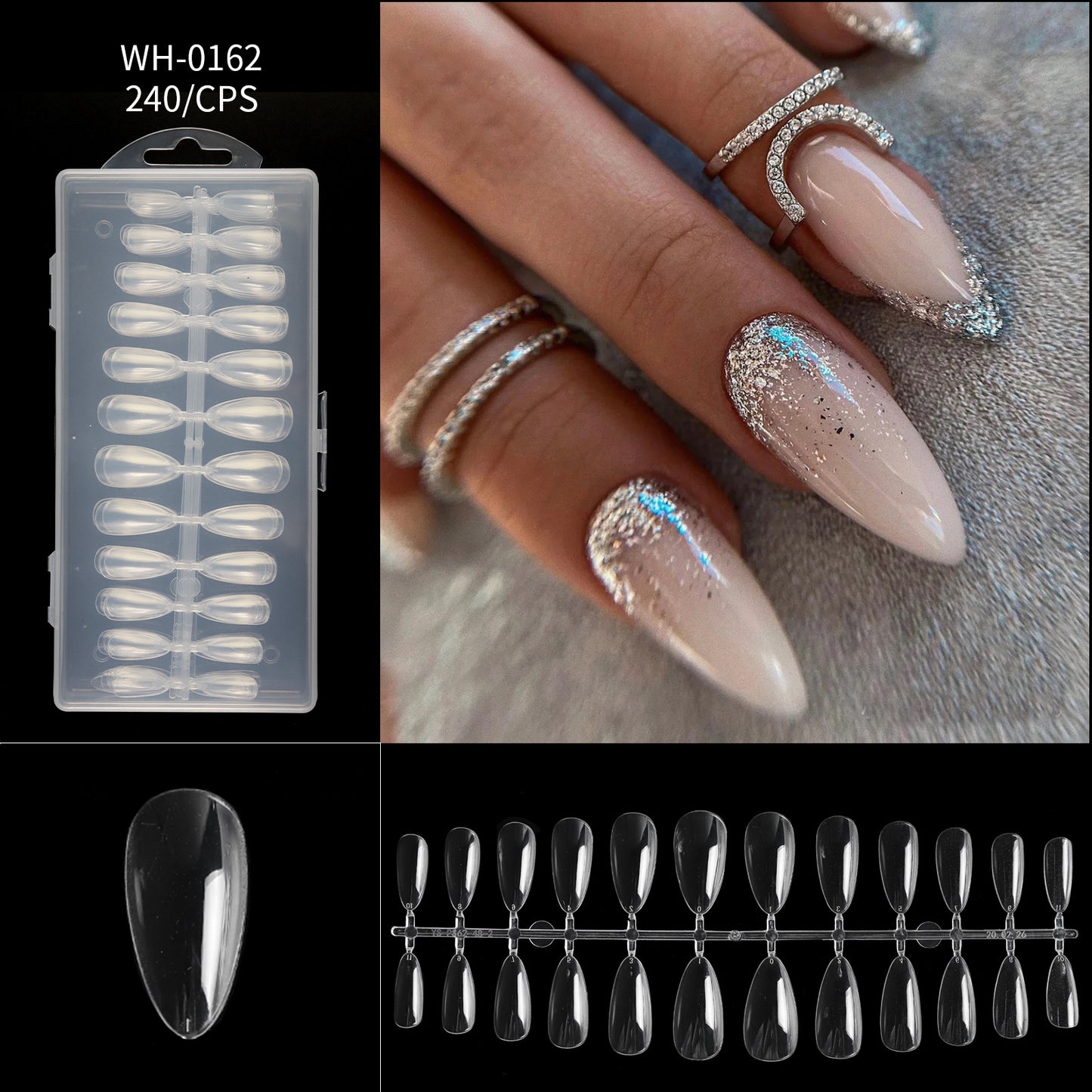 FTMA002 Thin Nails Free Grinding Trapezium Water Drops Almond Scrub Full Paste Half Paste Extend Nail Shop Available 240pcs