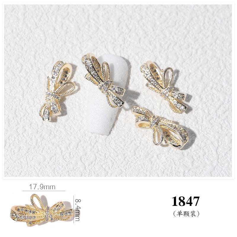 FDMD007 Popular Nail Art Diamond Bow Three-dimensional Metal Gold Luxury Super Flash Nail Jewelry Bow