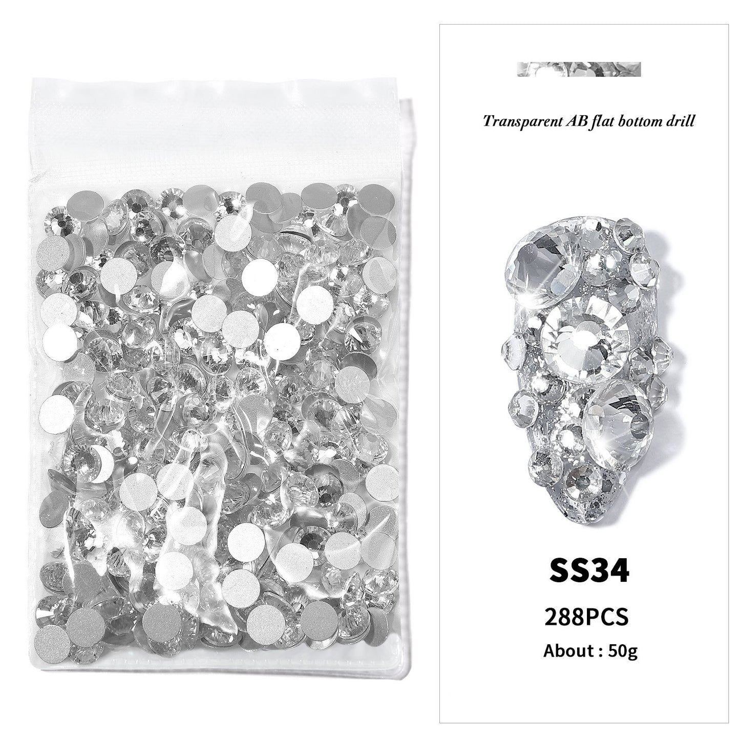 FDMA002 Nail Art Accessories, Flat Bottom Diamonds, Transparent AB Diamonds, Nail Drills, DIY Decorations, Gold Bottom, Silver Bottom, Quality, Rhinestones, Color Mixed Diamonds