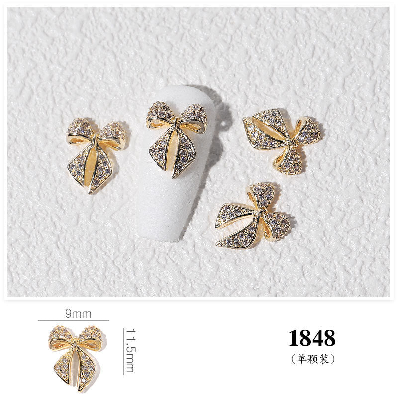FDMD007 Popular Nail Art Diamond Bow Three-dimensional Metal Gold Luxury Super Flash Nail Jewelry Bow