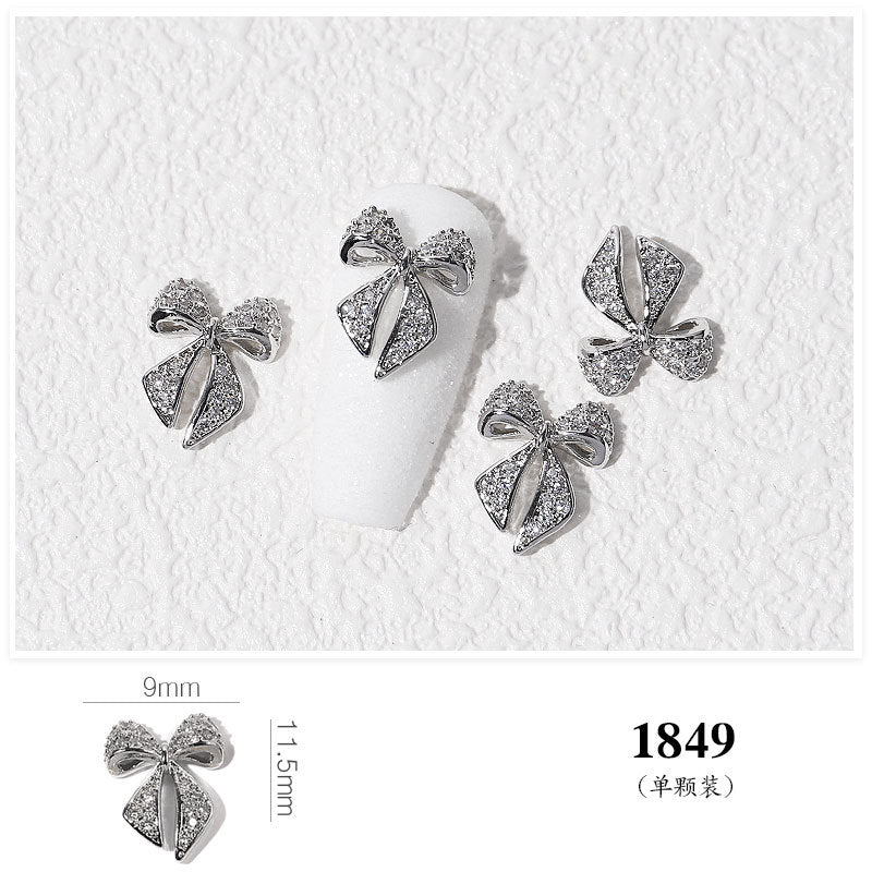FDMD007 Popular Nail Art Diamond Bow Three-dimensional Metal Gold Luxury Super Flash Nail Jewelry Bow