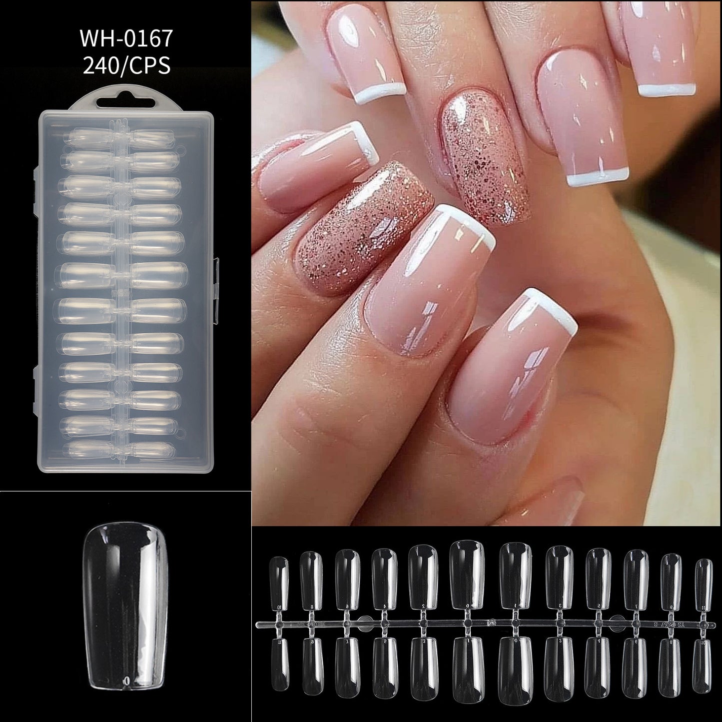 FTMA002 Thin Nails Free Grinding Trapezium Water Drops Almond Scrub Full Paste Half Paste Extend Nail Shop Available 240pcs
