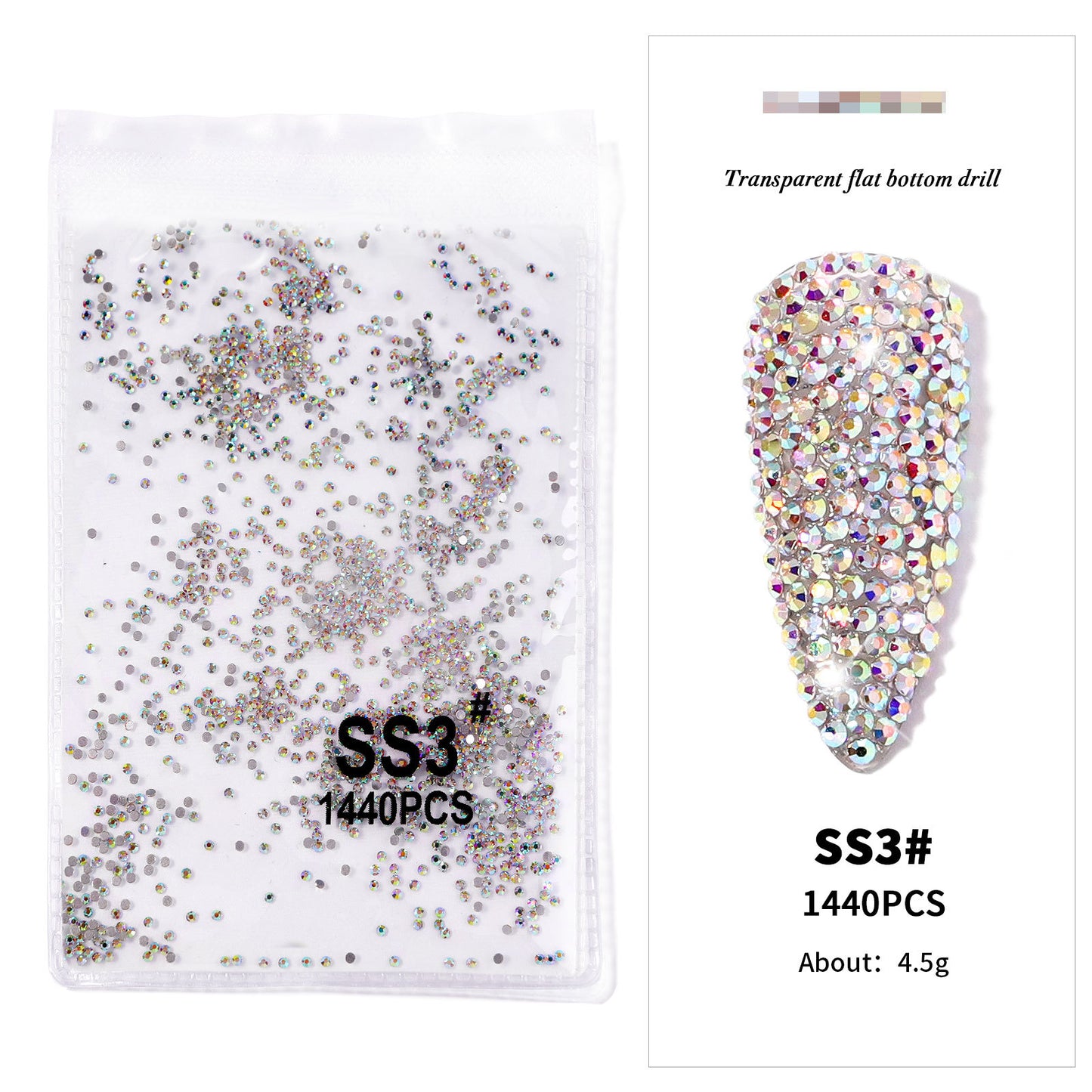 FDMA002 Nail Art Accessories, Flat Bottom Diamonds, Transparent AB Diamonds, Nail Drills, DIY Decorations, Gold Bottom, Silver Bottom, Quality, Rhinestones, Color Mixed Diamonds