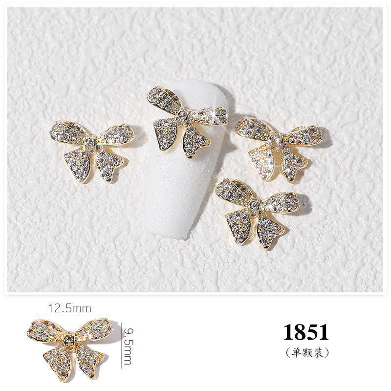 FDMD007 Popular Nail Art Diamond Bow Three-dimensional Metal Gold Luxury Super Flash Nail Jewelry Bow