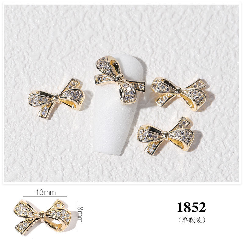FDMD007 Popular Nail Art Diamond Bow Three-dimensional Metal Gold Luxury Super Flash Nail Jewelry Bow
