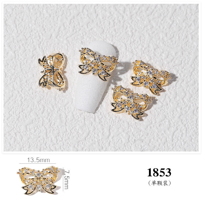FDMD007 Popular Nail Art Diamond Bow Three-dimensional Metal Gold Luxury Super Flash Nail Jewelry Bow