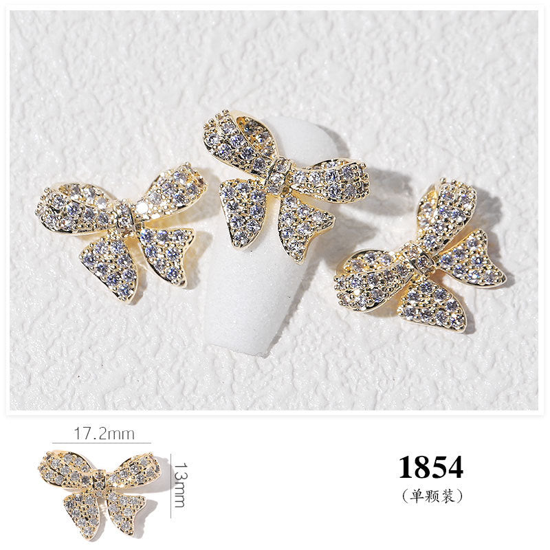 FDMD007 Popular Nail Art Diamond Bow Three-dimensional Metal Gold Luxury Super Flash Nail Jewelry Bow