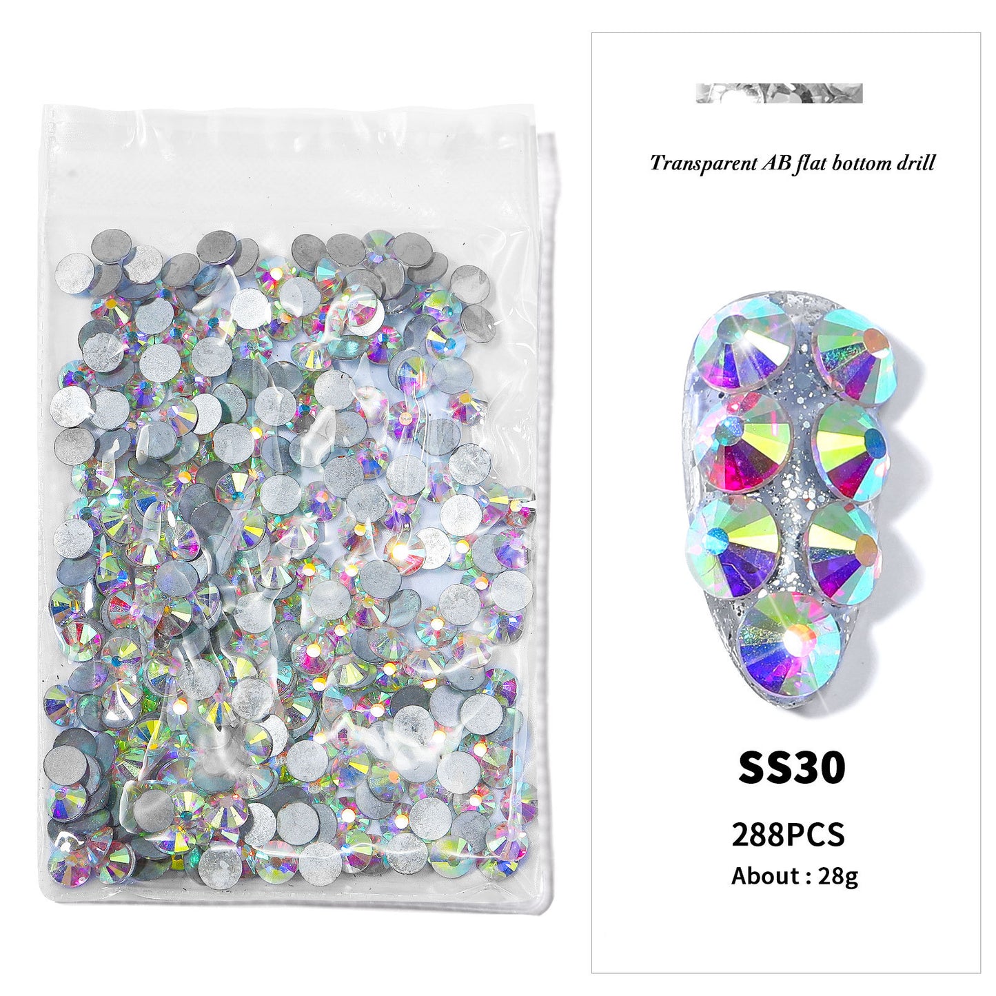 FDMA002 Nail Art Accessories, Flat Bottom Diamonds, Transparent AB Diamonds, Nail Drills, DIY Decorations, Gold Bottom, Silver Bottom, Quality, Rhinestones, Color Mixed Diamonds