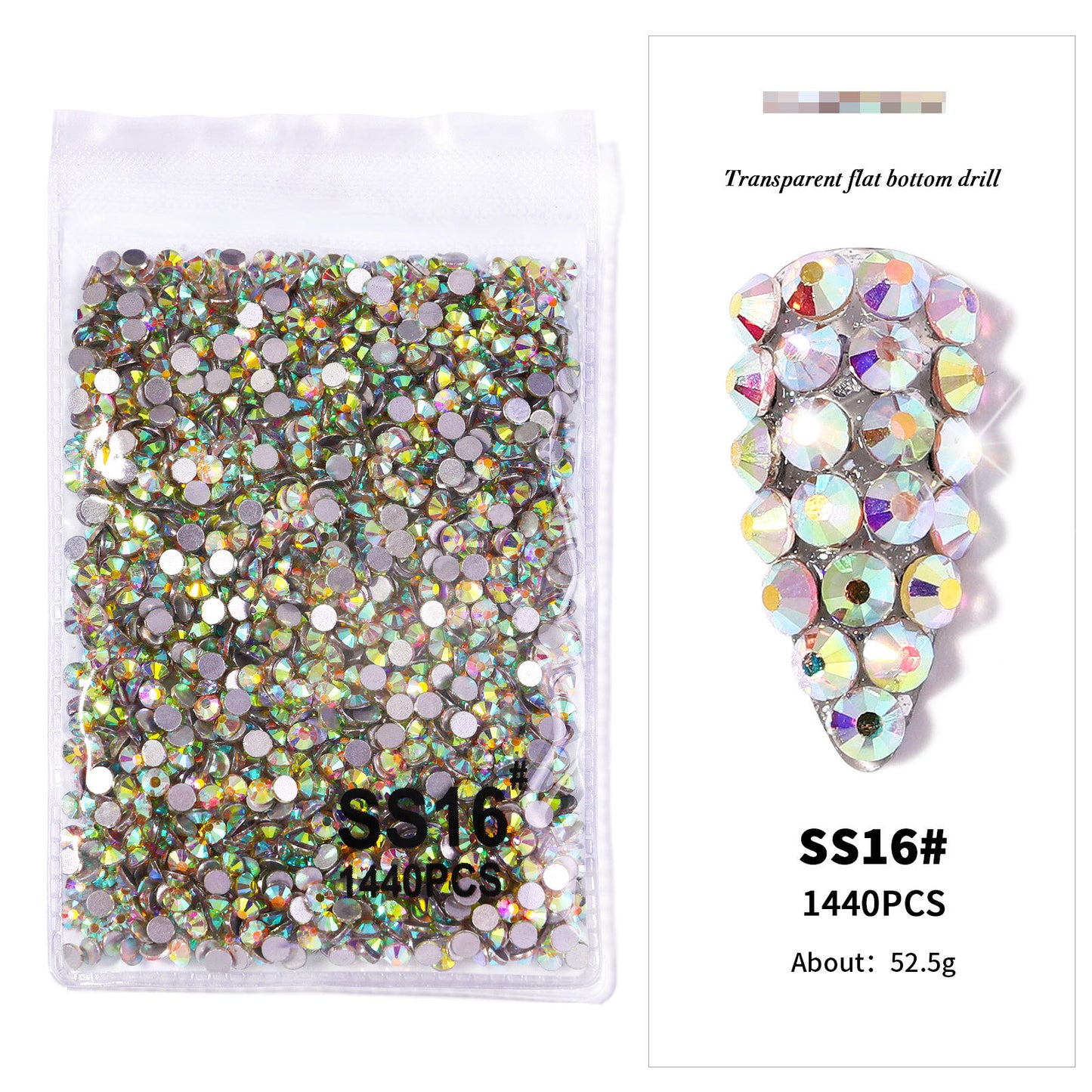 FDMA002 Nail Art Accessories, Flat Bottom Diamonds, Transparent AB Diamonds, Nail Drills, DIY Decorations, Gold Bottom, Silver Bottom, Quality, Rhinestones, Color Mixed Diamonds